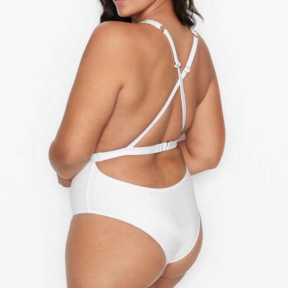 VICTORIA'S SECRET SWIM Rhinestone Bling Strap Plunge One-Piece Swimsuit - NWT - Picture 3 of 6
